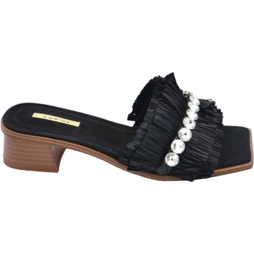 Malu Shoes pantofoline donna mule nera con drappeggi e strass voluminosa colorata punta quadrata morbide tacco largo 3 cm