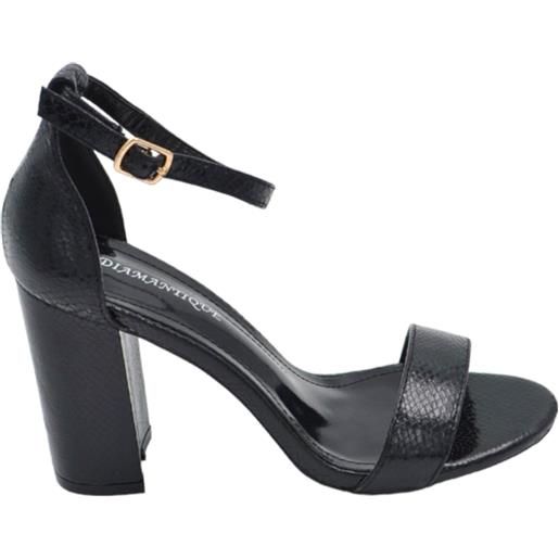 Malu Shoes sandalo alto donna nero effetto squamato tacco doppio 8 cm cinturino alla caviglia linea basic cerimonia evento elegante