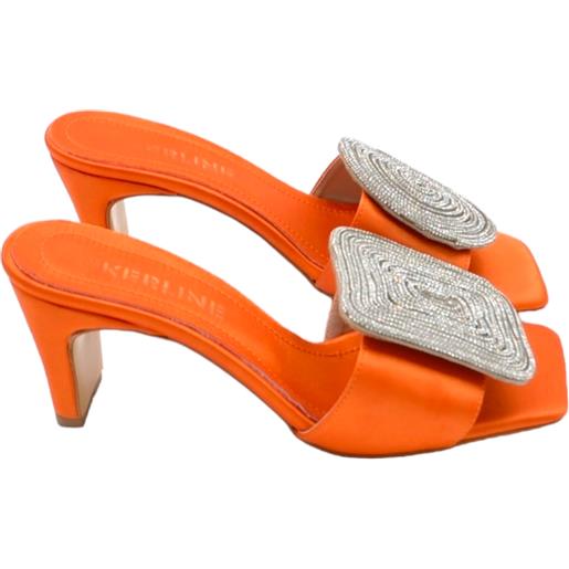 Malu Shoes sandali donna tacco in raso arancione tacco doppio 7 cm open toe disegno gioiello geometrico asimmetrico tondo quadrato