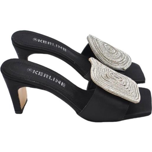 Malu Shoes sandali donna tacco in raso nero tacco doppio 7 cm open toe disegno gioiello geometrico asimmetrico tondo quadrato