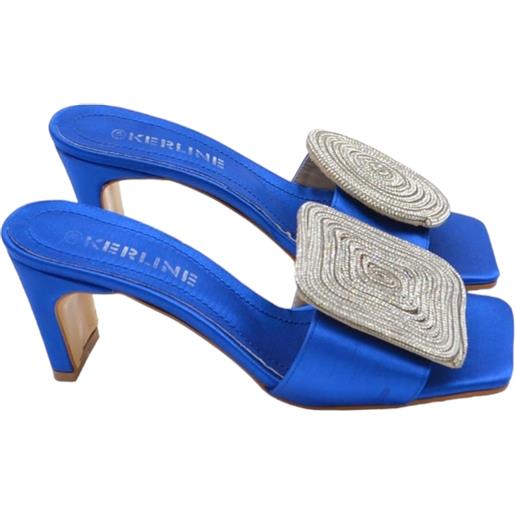 Malu Shoes sandali donna tacco in raso blu tacco doppio 7 cm open toe disegno gioiello geometrico asimmetrico tondo quadrato
