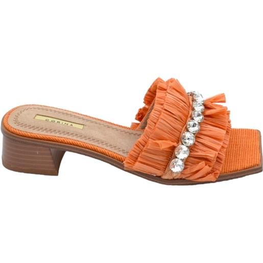 Malu Shoes pantofoline donna mule arancione con drappeggi e strass voluminosa colorata punta quadrata morbide tacco largo 3 cm