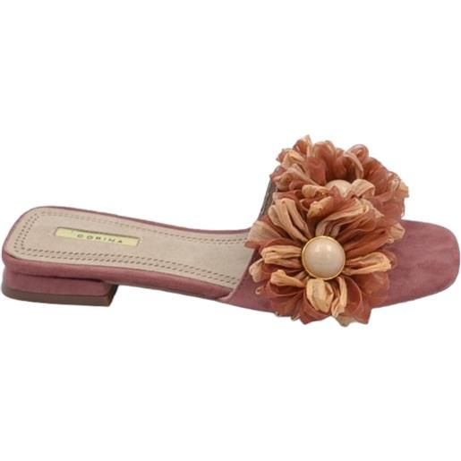 Malu Shoes pantofoline donna mule rosa con applicazioni floreale voluminosa colorata punta quadrata morbide tacco largo 1 cm