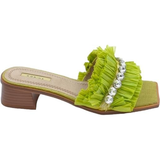 Malu Shoes pantofoline donna mule verde lime con drappeggi e strass voluminosa colorata punta quadrata morbide tacco largo 3 cm