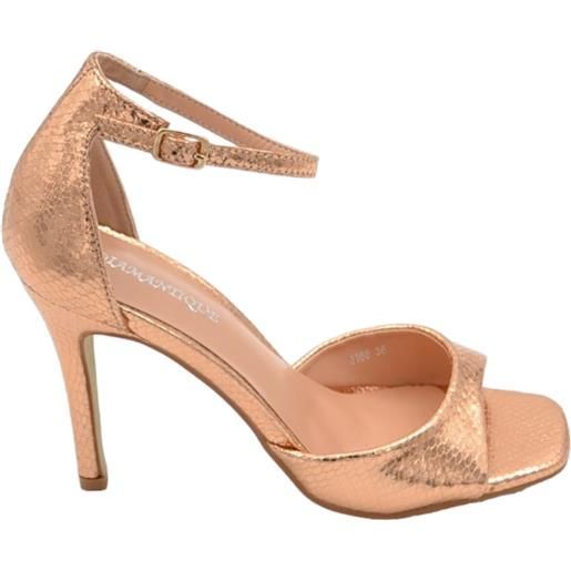Malu Shoes sandalo tacco oro rosa a punta quadrata tacco sottile 12 cm chiusura alla caviglia moda cerimonia