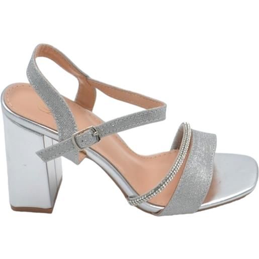 Malu Shoes scarpe sandalo donna argento pelle con fasce a incrocio satinate e chiusura alla caviglia sling back tacco largo 5cm