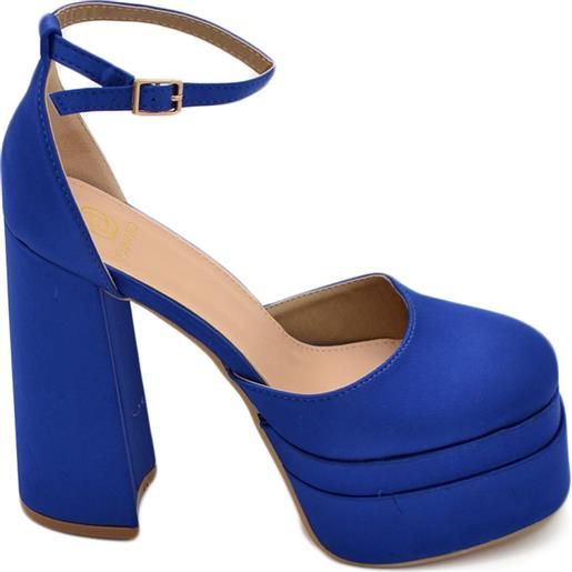 Malu Shoes scarpe donna platform mary jane blu royal cinturino alla caviglia tacco 15 cm con zeppa 6 cm chiuse in punta moda