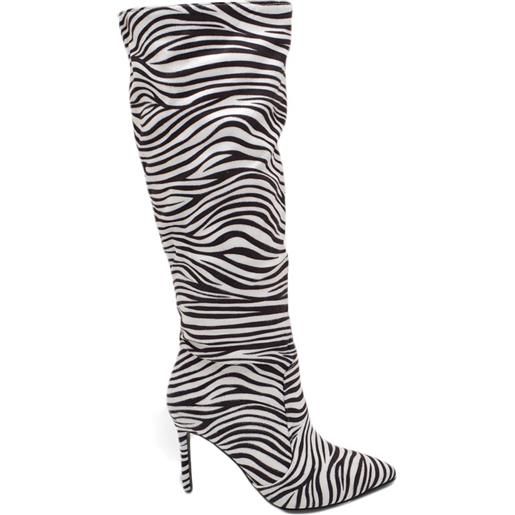 Malu Shoes stivale alto donna in camoscio effetto zebrato con tacco a spillo 12 aderente con zip a punta sotto ginocchio