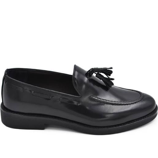 Malu Shoes scarpe uomo mocassino nero in vera pelle abrasivata con nappine fondo gomma ultraleggera calzata facilitata