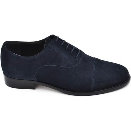 Malu Shoes scarpe uomo stringata elegante derby scamosciata vera pelle blu mezza punta made in italy fondo cuoio con antiscivolo