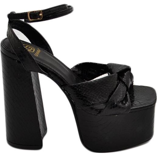 Malu Shoes sandalo donna fascetta intrecciata in pelle nera tacco doppio 15 plateau 5 cm cinturino alla caviglia open toe moda