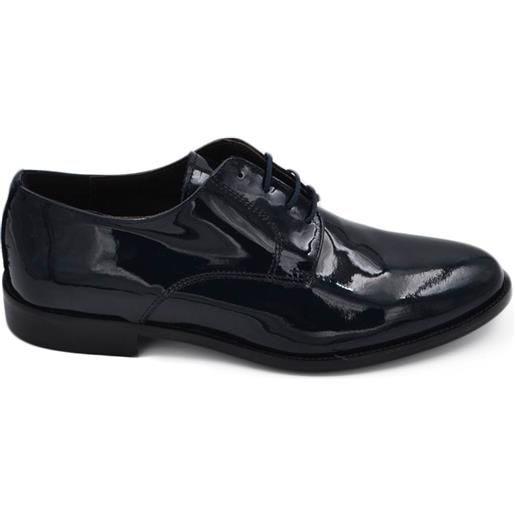 Malu Shoes scarpe uomo francesina inglese vera pelle vernice lucida blu scuro made in italy fondo cuoio con antiscivolo cerimonia