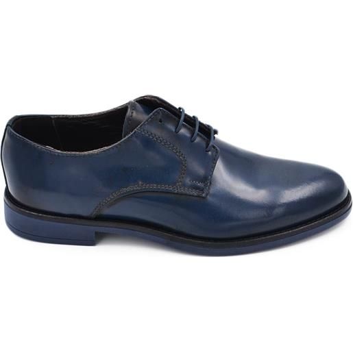 Malu Shoes scarpe uomo francesina inglese vera pelle lucida blu made in italy fondo gomma ultraleggera