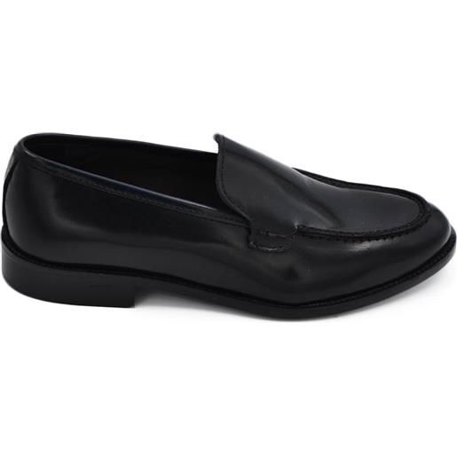 Malu Shoes scarpe college uomo inglese mocassino nero vera pelle matte spazzolato fondo in cuoio con antiscivolo handmade italy