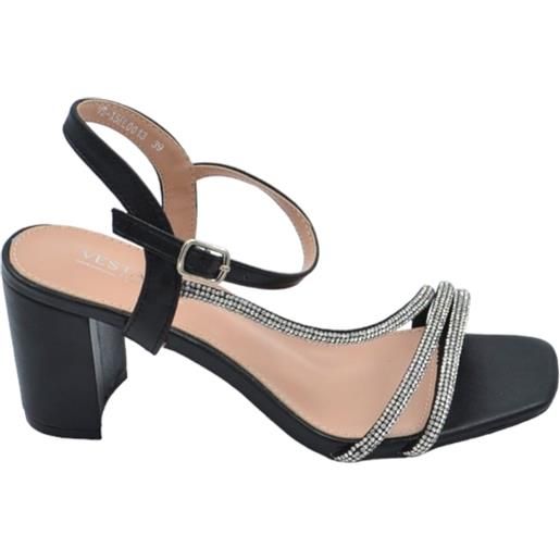 Malu Shoes scarpe sandalo donna nero pelle lucida con fasce a incrocio con strass chiusura alla caviglia sling back lltacco 5cm