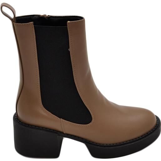 Malu Shoes stivale basso donna platform chelsea boots beige con fondo alto zip elastico laterale tinta moda tendenza comodo