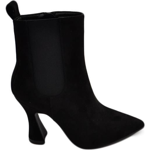 Malu Shoes tronchetto stivaletto chelsea nero camoscio a punta donna con tacco comodo 6 cm elastico laterale e zip alla caviglia