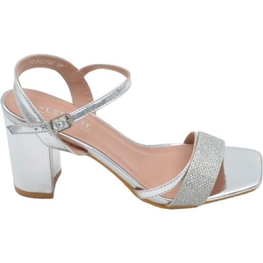 Malu Shoes scarpe sandalo donna argento pelle lucida con fasce a incrocio satinate e chiusura alla caviglia sling back lltacco 5cm