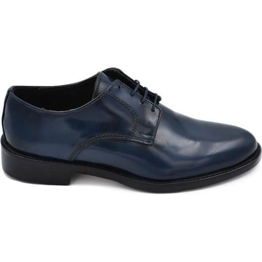 Malu Shoes scarpe uomo francesina inglese vera pelle lucida blu made in italy fondo cuoio con antiscivolo cerimonia