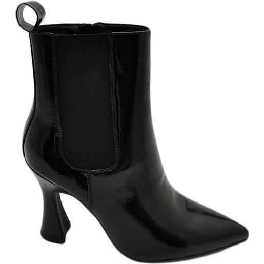 Malu Shoes tronchetto stivaletto chelsea nero lucido a punta donna con tacco comodo 6 cm elastico laterale e zip alla caviglia