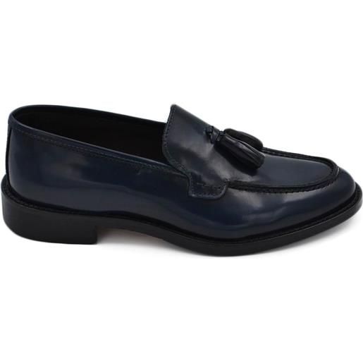Malu Shoes scarpe uomo mocassino blu scuro in vera pelle abrasivata con nappine fondo gomma ultralight calzata facilitata