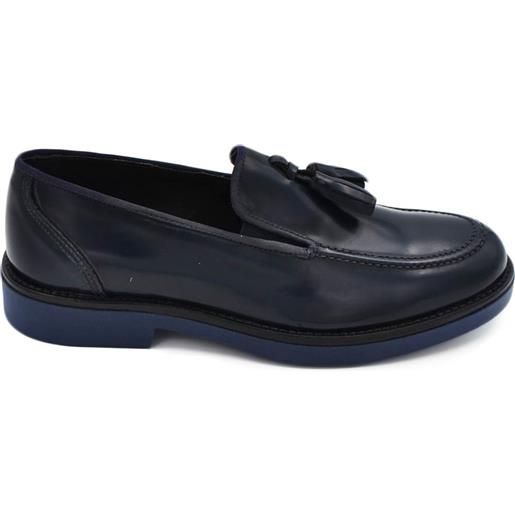 Malu Shoes scarpe uomo mocassino blu in vera pelle abrasivata con nappine fondo gomma ultraleggero made in italy calzata facilitata