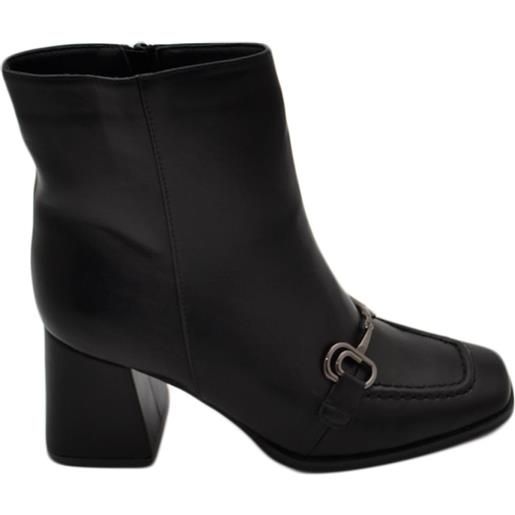 Malu Shoes stivaletti alti tronchetti donna nero a punta quadrato tacco quadrato con morsetto argento zip moda glamour tendenza