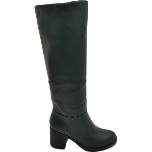 Malu Shoes stivali donna alto punta tonda verde gambale aderente al ginocchio liscio tacco largo 5 plateau avanti moda elegante zip