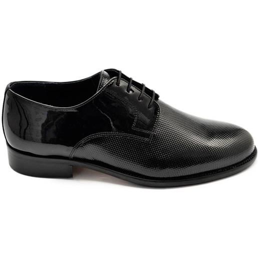 Malu Shoes scarpe uomo stringate classiche vernice e pelle crast nero puntinato made in italy fondo vero cuoio antiscivolo eleganti