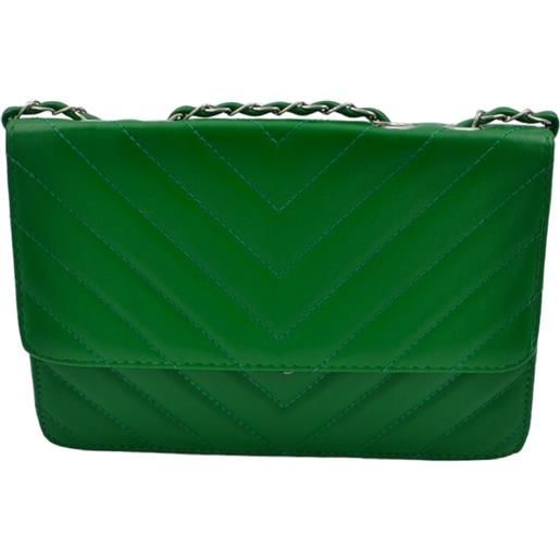Malu Shoes pochette rigida oversize verde forma rettangolare trapuntata cucitura tono su tono con chiusura zip catena regolabile