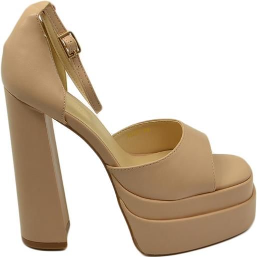 Malu Shoes sandalo donna tacco in pelle nude tacco doppio 15 cm plateau 6 cm cinturino alla caviglia open toe moda