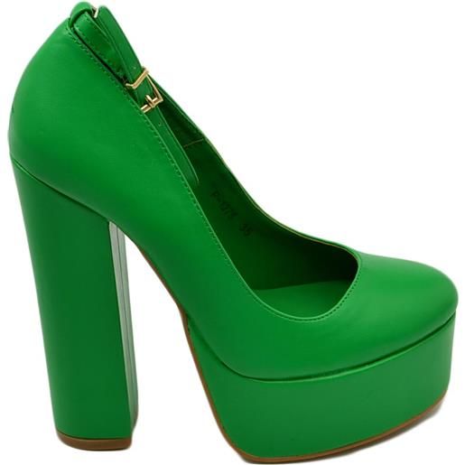 Malu Shoes decollete donna in pelle verde tacco doppio 15 cm plateau 6 cm cinturino alla caviglia chiuso moda