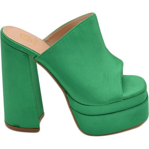 Malu Shoes sabot donna tacco in raso verde tacco doppio 18 cm plateau 6 cm punta quadrata open toe moda