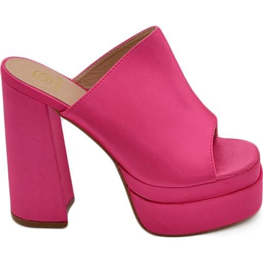 Malu Shoes sabot donna tacco in raso fucsia tacco doppio 18 cm plateau 6 cm punta quadrata open toe moda