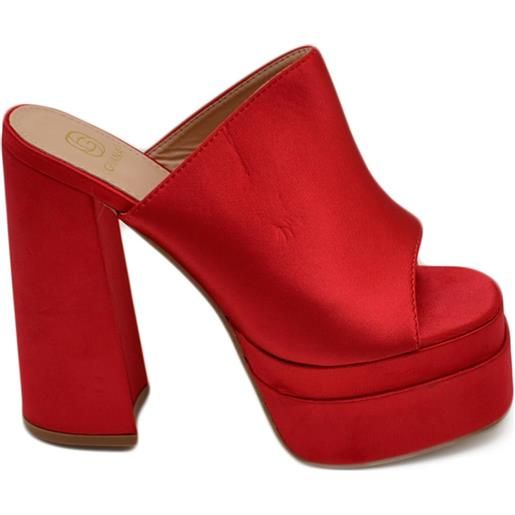 Malu Shoes sabot donna tacco in raso rosso tacco doppio 18 cm plateau 6 cm punta quadrata open toe moda