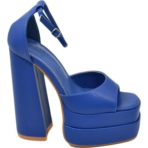 Malu Shoes sandalo donna tacco in pelle blu tacco doppio 15 cm plateau 6 cm cinturino alla caviglia open toe moda