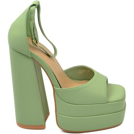 Malu Shoes sandalo donna tacco in pelle verde tacco doppio 15 cm plateau 6 cm cinturino alla caviglia open toe moda