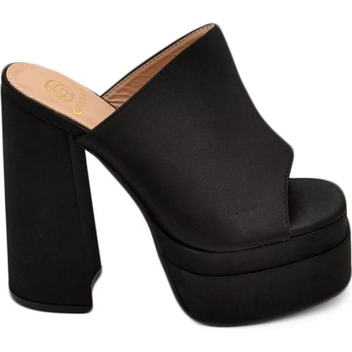 Malu Shoes sabot donna tacco in raso nero tacco doppio 18 cm plateau 6 cm punta quadrata open toe moda