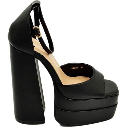 Malu Shoes sandalo donna tacco in pelle nero tacco doppio 15 cm plateau 6 cm cinturino alla caviglia open toe moda