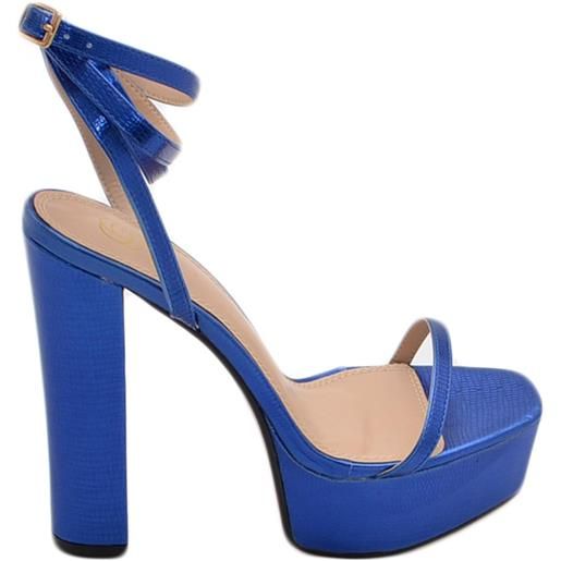 Malu Shoes sandalo donna tacco in pelle blu tacco doppio 15 cm plateau 5 cm lacci alla caviglia open toe moda