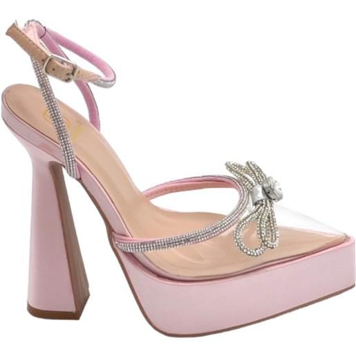 Malu Shoes scarpe decollete donna gioiello trasparente rosa plateau 3 cm e tacco alto 15 cm cinturino alla caviglia moda