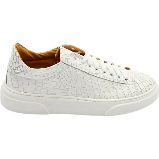 Malu Shoes scarpa sneakers bianca paul 4190 uomo basic vera pelle cocco lacci comodo fondo in gomma sportiva moda casual