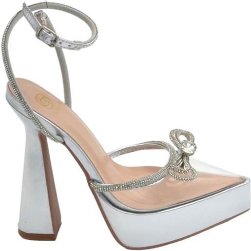 Malu Shoes scarpe decollete donna gioiello trasparente argento plateau 3 cm e tacco alto 15 cm cinturino alla caviglia moda