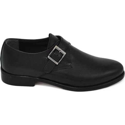 Malu Shoes scarpe uomo con fibbia eleganti vera pelle nera opaca suola cuoio con antiscivolo handmade in italy fibbia argento