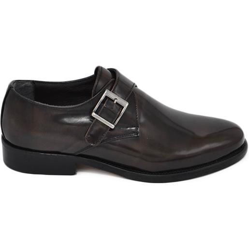 Malu Shoes scarpe uomo con fibbia eleganti vera pelle marrone abrasivato suola cuoio antiscivolo handmade in italy fibbia argento