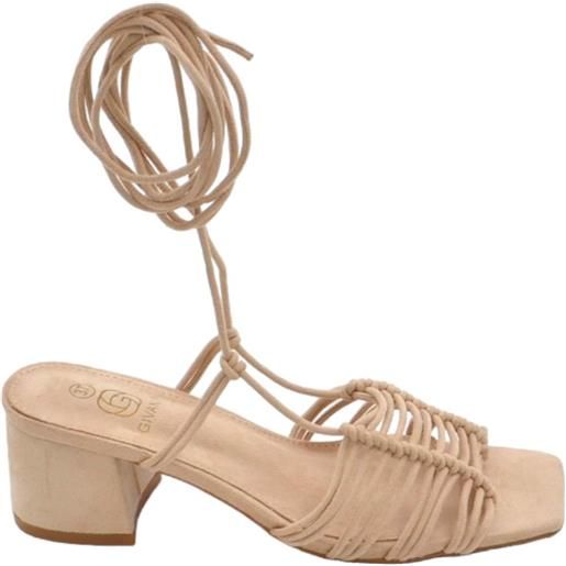 Malu Shoes sandalo donna beige intrecciato in camoscio tacco basso largo comodo 4 cm lacci alla schiava moda linea basic cerimonia