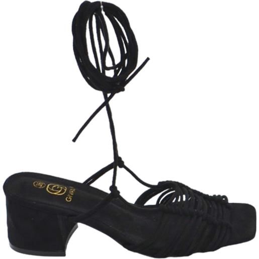 Malu Shoes sandalo donna nero intrecciato in camoscio tacco basso largo comodo 4 cm lacci alla schiava moda linea basic cerimonia