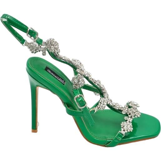 Malu Shoes sandalo gioiello donna con tacco 12 verde inserti di strass luccicanti cinturino alla caviglia effetto piede nudo moda