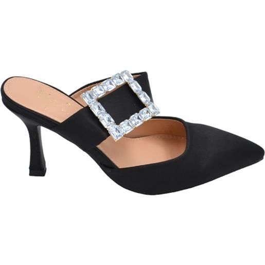 Malu Shoes decollete mules slingback in raso nero con fascia sul dorso e fibbia con strass tacco a spillo comodo 6 cm moda