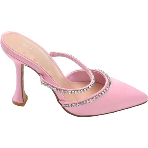 Malu Shoes decollete mules slingback in raso rosa con fascia di brillantini sul dorso tacco a spillo comodo 6 cm moda
